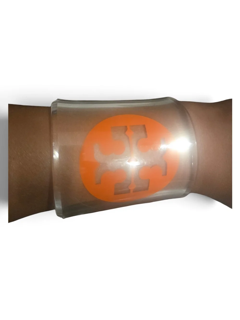 Tory Burch Clear Acrylic Orange Double T Logo Accent Cluff